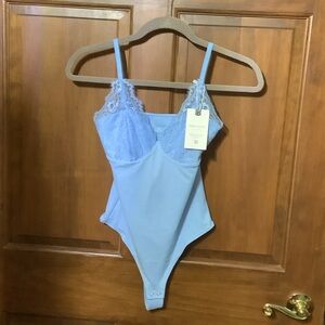 Blue Lace Trim Bodysuit